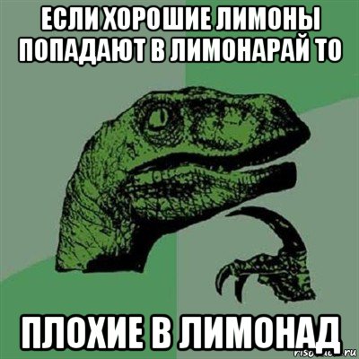 если хорошие лимоны попадают в лимонарай то плохие в лимонад, Мем Филосораптор