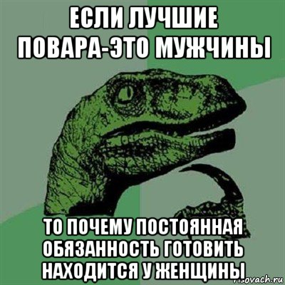 если лучшие повара-это мужчины то почему постоянная обязанность готовить находится у женщины, Мем Филосораптор