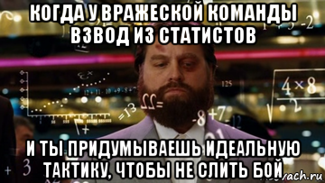 когда у вражеской команды взвод из статистов и ты придумываешь идеальную тактику, чтобы не слить бой