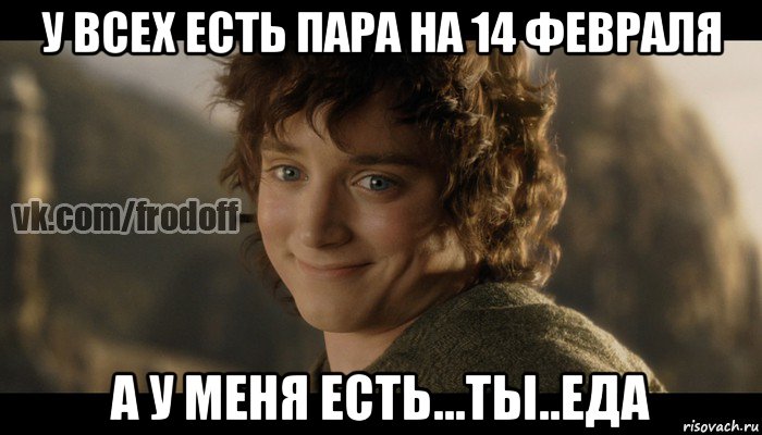 у всех есть пара на 14 февраля а у меня есть...ты..еда, Мем  Фродо