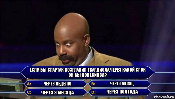 если бы Спартак возглавил Гвардиола,через какой срок он бы повесился? через неделю через месяц через 3 месяца через полгода, Комикс      Кто хочет стать миллионером