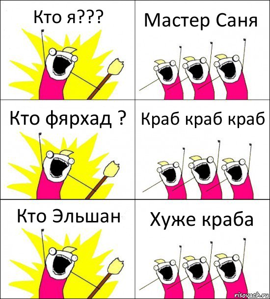 Кто я??? Мастер Саня Кто фярхад ? Краб краб краб Кто Эльшан Хуже краба, Комикс кто мы