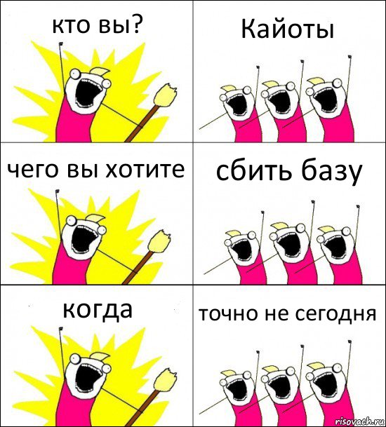 кто вы? Кайоты чего вы хотите сбить базу когда точно не сегодня, Комикс кто мы