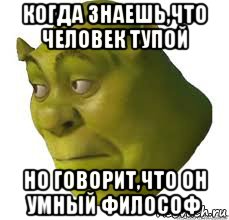 когда знаешь,что человек тупой но говорит,что он умный философ, Мем Не удивлённый шрек