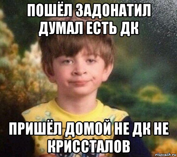 пошёл задонатил думал есть дк пришёл домой не дк не криссталов, Мем Недовольный пацан