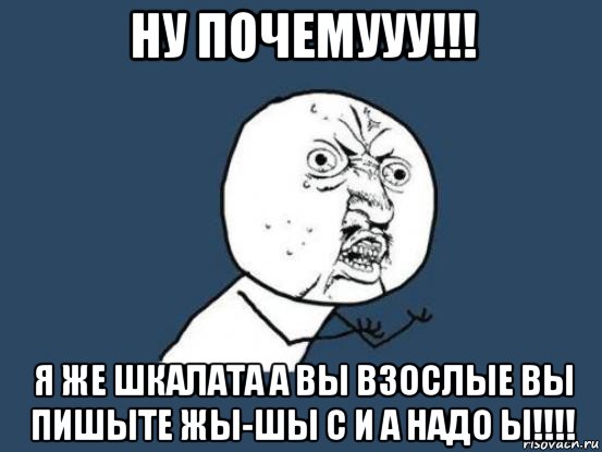 ну почемууу!!! я же шкалата а вы взослые вы пишыте жы-шы с и а надо ы!!!!, Мем Ну почему