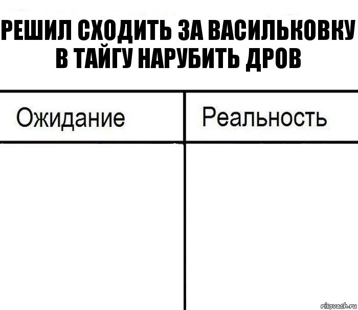 Решил сходить за васильковку в тайгу нарубить дров  , Комикс  Ожидание - реальность