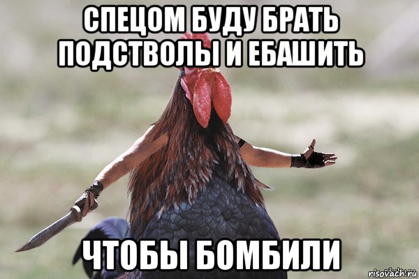 спецом буду брать подстволы и ебашить чтобы бомбили, Мем Петух