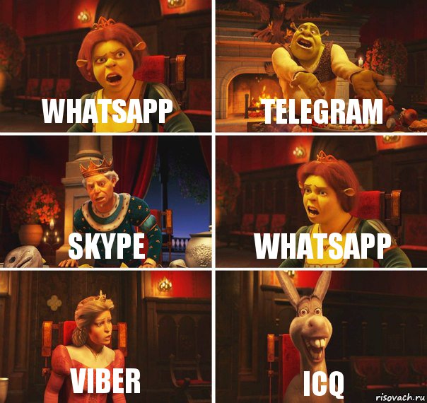 Whatsapp Telegram Skype Whatsapp Viber ICQ, Комикс  Шрек Фиона Гарольд Осел