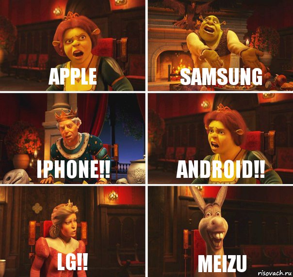 Apple Samsung iPHONE!! ANDROID!! LG!! MEIZU, Комикс  Шрек Фиона Гарольд Осел