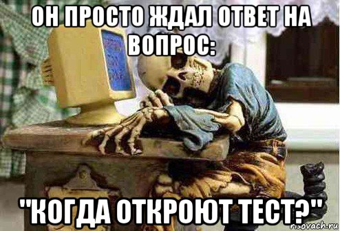 он просто ждал ответ на вопрос: "когда откроют тест?"