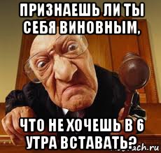 признаешь ли ты себя виновным, что не хочешь в 6 утра вставать?, Мем Судья