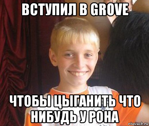 вступил в grove чтобы цыганить что нибудь у рона, Мем Типичный школьник