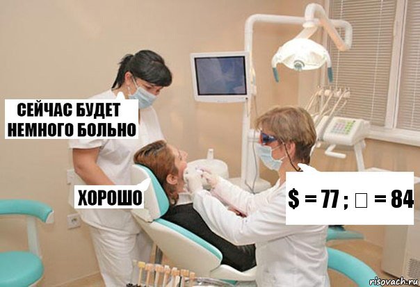 $ = 77 ; € = 84, Комикс У стоматолога