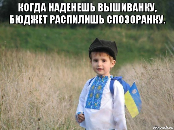 когда наденешь вышиванку, бюджет распилишь спозоранку. , Мем Украина - Единая