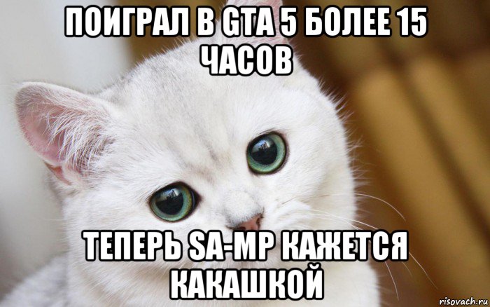 поиграл в gta 5 более 15 часов теперь sa-mp кажется какашкой, Мем  В мире грустит один котик