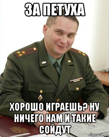 за петуха хорошо играешь? ну ничего нам и такие сойдут, Мем Военком (полковник)