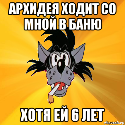 архидея ходит со мной в баню хотя ей 6 лет, Мем Волк