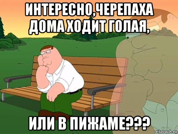 интересно,черепаха дома ходит голая, или в пижаме???, Мем Задумчивый Гриффин