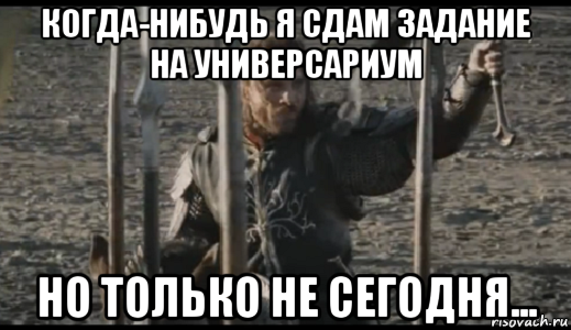 когда-нибудь я сдам задание на универсариум но только не сегодня..., Мем  Арагорн (Но только не сегодня)