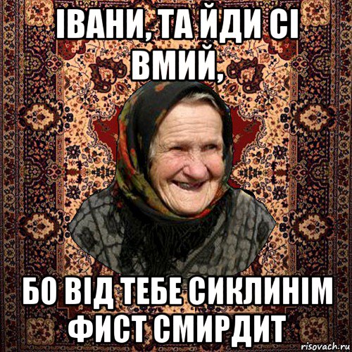 івани, та йди сі вмий, бо від тебе сиклинім фист смирдит, Мем баба нюра