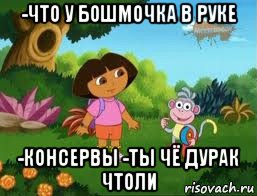 -что у бошмочка в руке -консервы -ты чё дурак чтоли, Мем Даша следопыт
