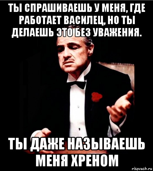 ты спрашиваешь у меня, где работает василец, но ты делаешь это без уважения. ты даже называешь меня хреном