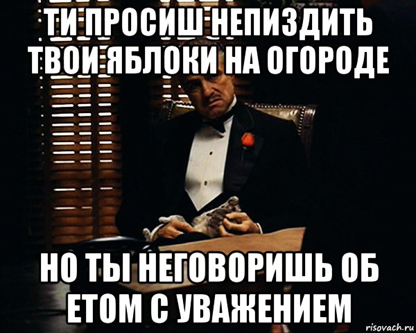 ти просиш непиздить твои яблоки на огороде но ты неговоришь об етом с уважением, Мем Дон Вито Корлеоне