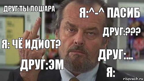 друг:ты ЛОШАРА я:^-^ пасиб друг:??? я: чё идиот? друг:эм друг:... я:, Комикс  джек николсон