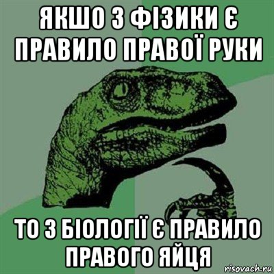 якшо з фізики є правило правої руки то з біології є правило правого яйця, Мем Филосораптор