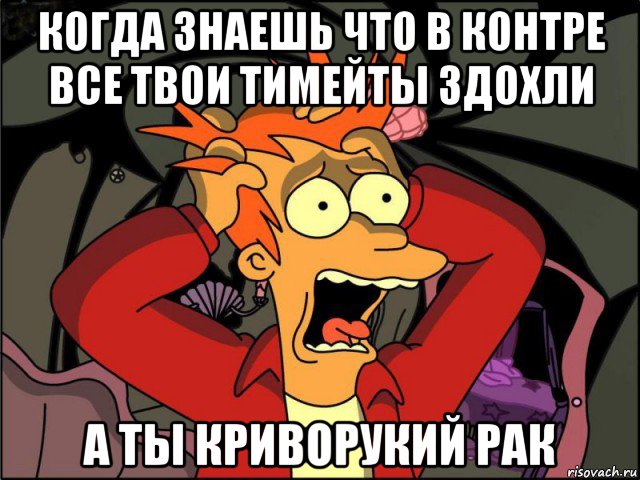 когда знаешь что в контре все твои тимейты здохли а ты криворукий рак, Мем Фрай в панике