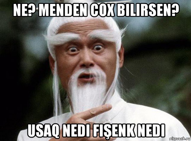 ne? menden cox bilirsen? usaq nedi fişenk nedi, Мем Китайский мудрец мудак