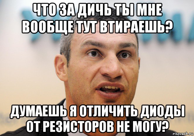 что за дичь ты мне вообще тут втираешь? думаешь я отличить диоды от резисторов не могу?, Мем Кличко