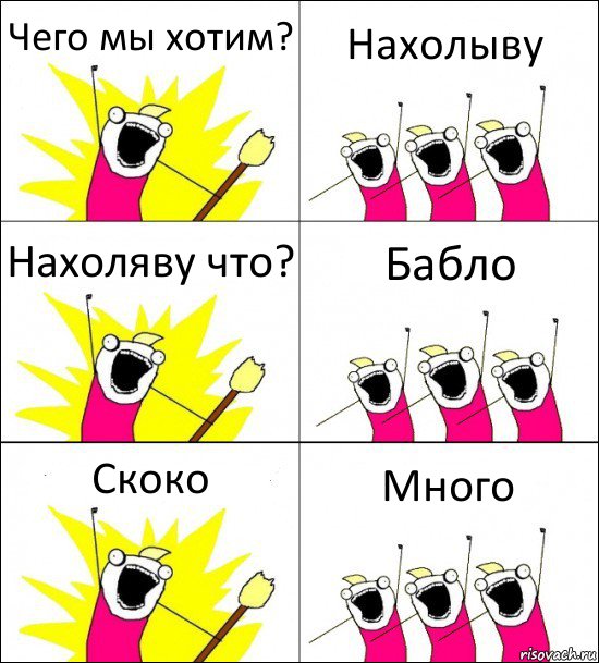 Чего мы хотим? Нахолыву Нахоляву что? Бабло Скоко Много, Комикс кто мы