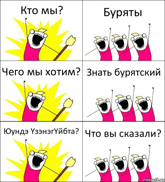 Кто мы? Буряты Чего мы хотим? Знать бурятский Юундэ YзэнэгYйбта? Что вы сказали?, Комикс кто мы