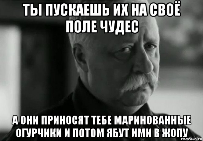 ты пускаешь их на своё поле чудес а они приносят тебе маринованные огурчики и потом ябут ими в жопу, Мем Не расстраивай Леонида Аркадьевича