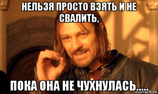 нельзя просто взять и не свалить, пока она не чухнулась....., Мем Нельзя просто так взять и (Боромир мем)