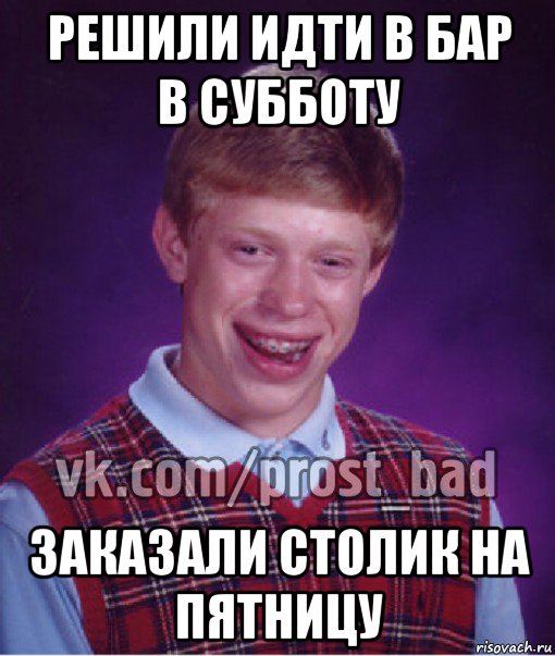 решили идти в бар в субботу заказали столик на пятницу, Мем Прост Неудачник