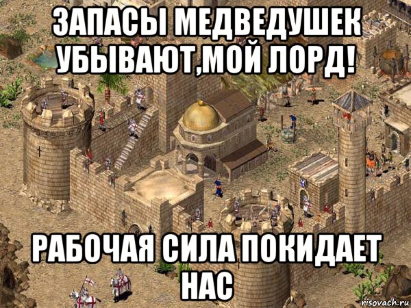запасы медведушек убывают,мой лорд! рабочая сила покидает нас, Мем Stronghold