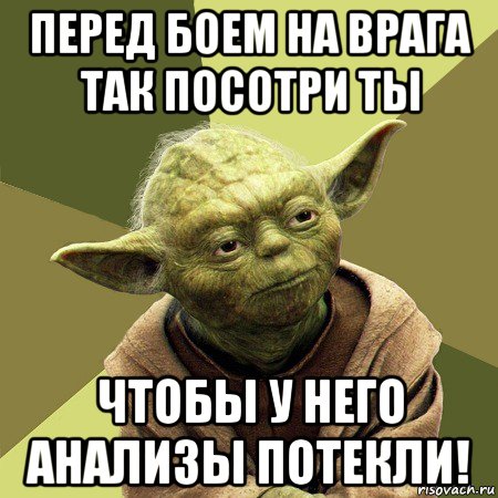 перед боем на врага так посотри ты чтобы у него анализы потекли!, Мем Йода