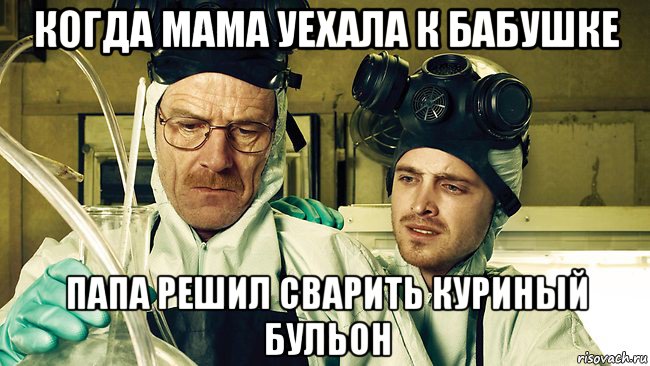 когда мама уехала к бабушке папа решил сварить куриный бульон, Мем Breaking Bad