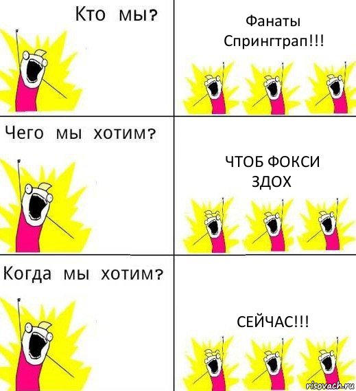 Фанаты
Спрингтрап!!! Чтоб Фокси
Здох Сейчас!!!, Комикс Что мы хотим