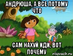 андрюша, а все потому что сам нахуй иди, вот почему, Мем Даша следопыт