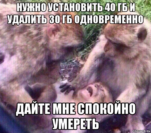 нужно установить 40 гб и удалить 30 гб одновременно дайте мне спокойно умереть