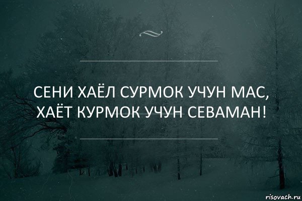 Сени хаёл сурмок учун мас,
хаёт курмок учун севаман!