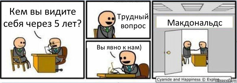 Кем вы видите себя через 5 лет? Трудный вопрос Вы явно к нам) Макдональдс, Комикс Собеседование на работу