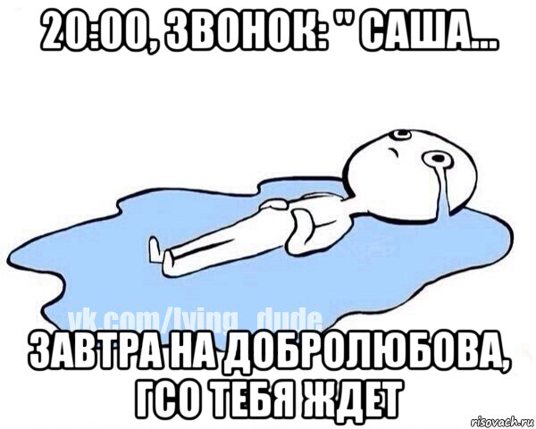 20:00, звонок: " саша... завтра на добролюбова, гсо тебя ждет, Мем Этот момент когда