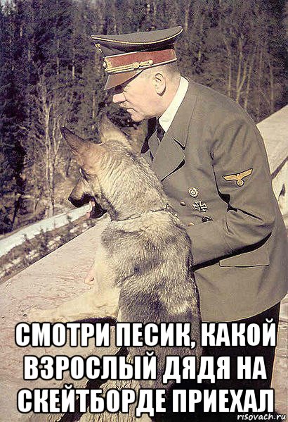  смотри песик, какой взрослый дядя на скейтборде приехал, Мем Гитлер с собакой