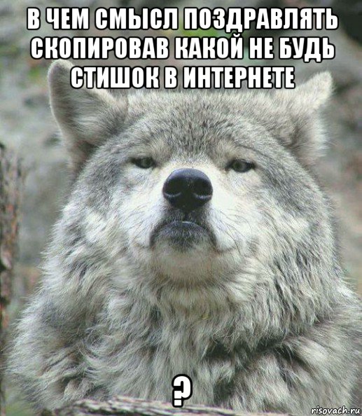 в чем смысл поздравлять скопировав какой не будь стишок в интернете ?, Мем    Гордый волк