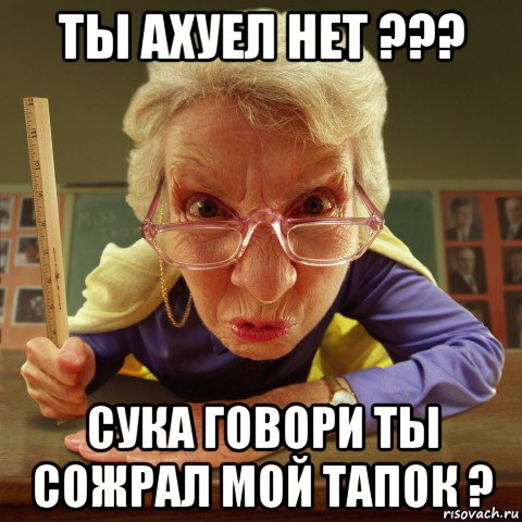 ты ахуел нет ??? сука говори ты сожрал мой тапок ?, Мем Злая училка